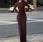 Robe Longue Femme, Slim Fit, Col Rond, Manches Longues