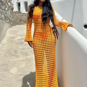 robe plage longue femme tricotée