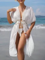 robe de plage ajourée en dentelle et lacets