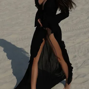 robe de plage longue femme volants col V