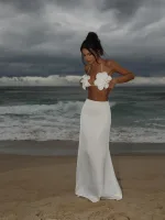 bikini brésilien femme trois pièces avec jupe tendance