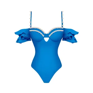 maillot bain une pièce perlé à volant